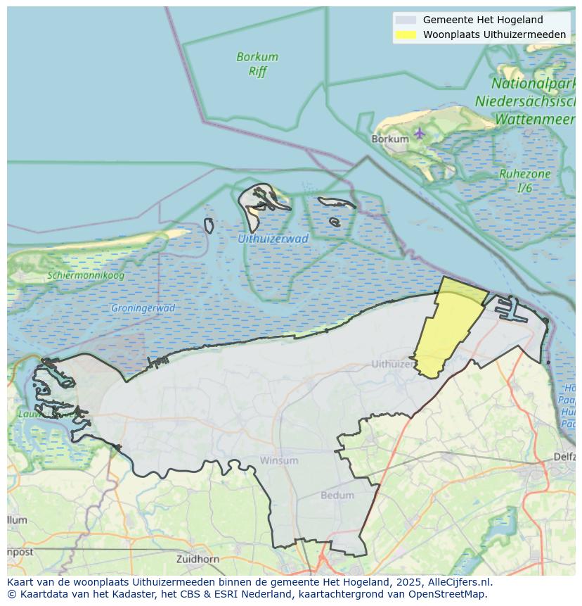 Afbeelding van de woonplaats Uithuizermeeden op de kaart.