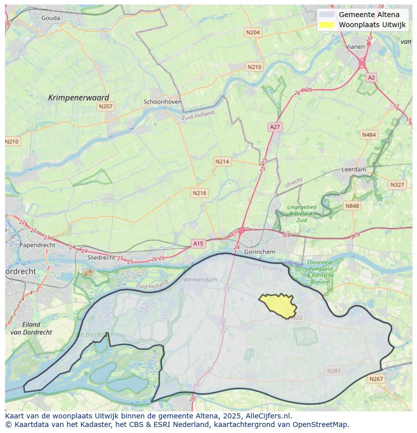 Afbeelding van de woonplaats Uitwijk op de kaart.