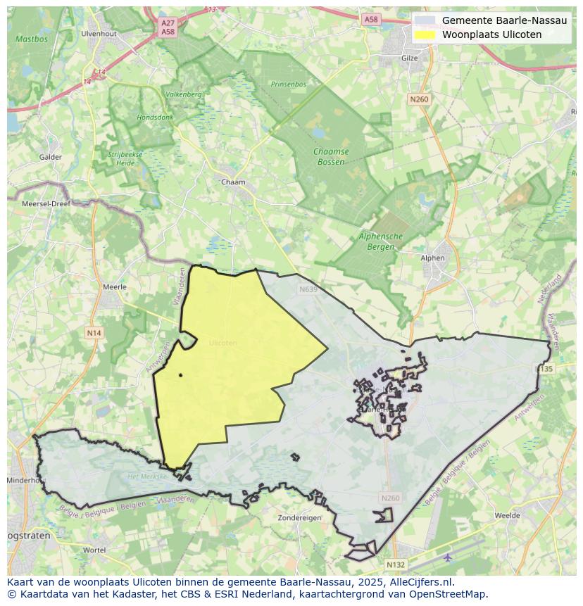 Afbeelding van de woonplaats Ulicoten op de kaart.