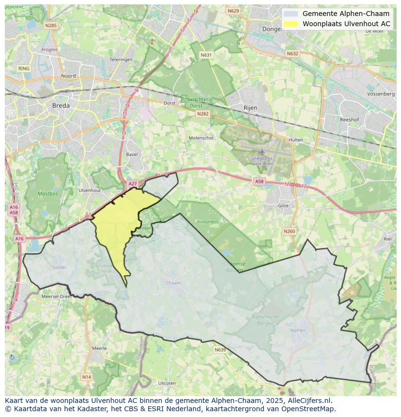 Afbeelding van de woonplaats Ulvenhout AC op de kaart.