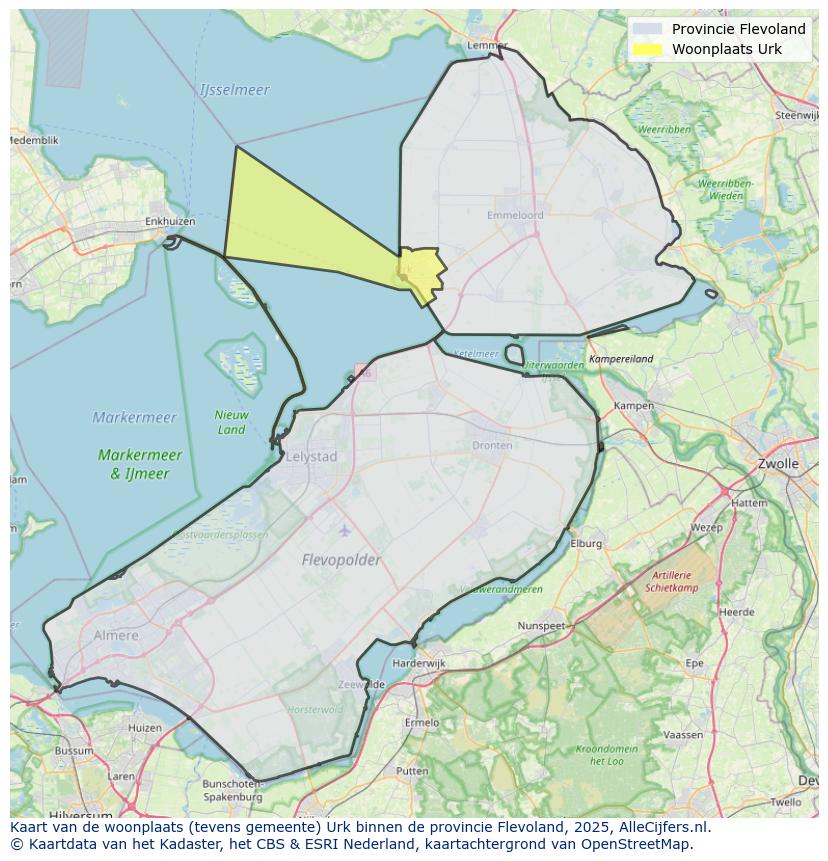 Afbeelding van de woonplaats Urk op de kaart.