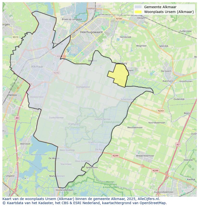 Afbeelding van de woonplaats Ursem op de kaart.