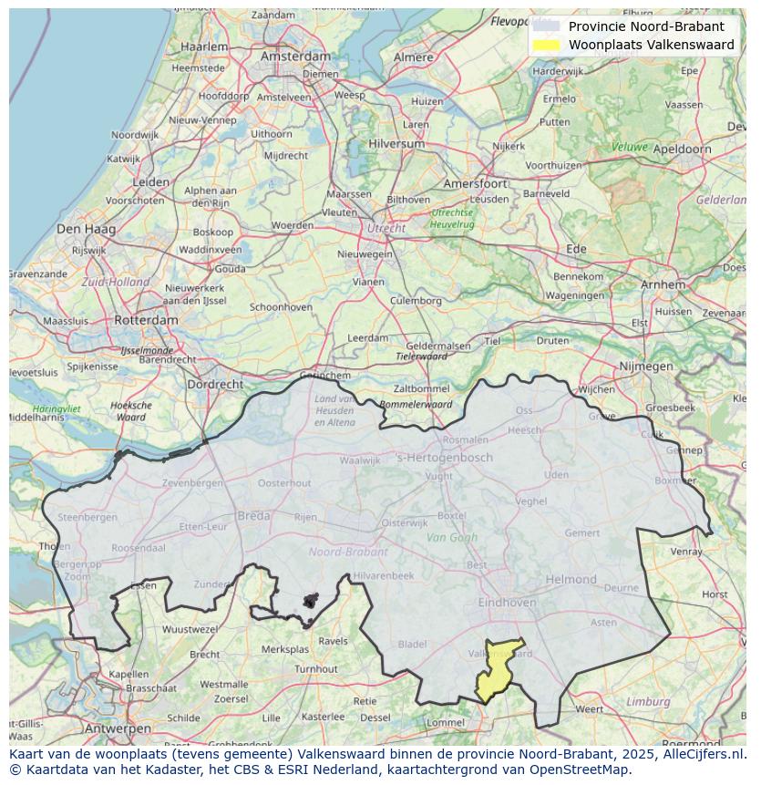 Afbeelding van de woonplaats Valkenswaard op de kaart.