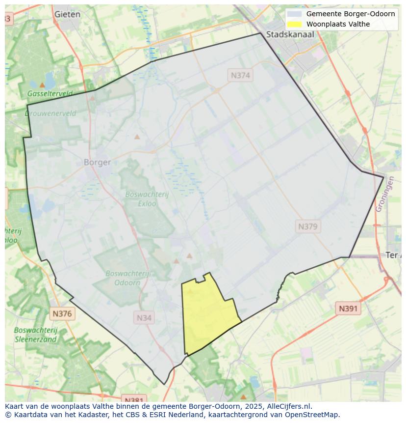 Afbeelding van de woonplaats Valthe op de kaart.