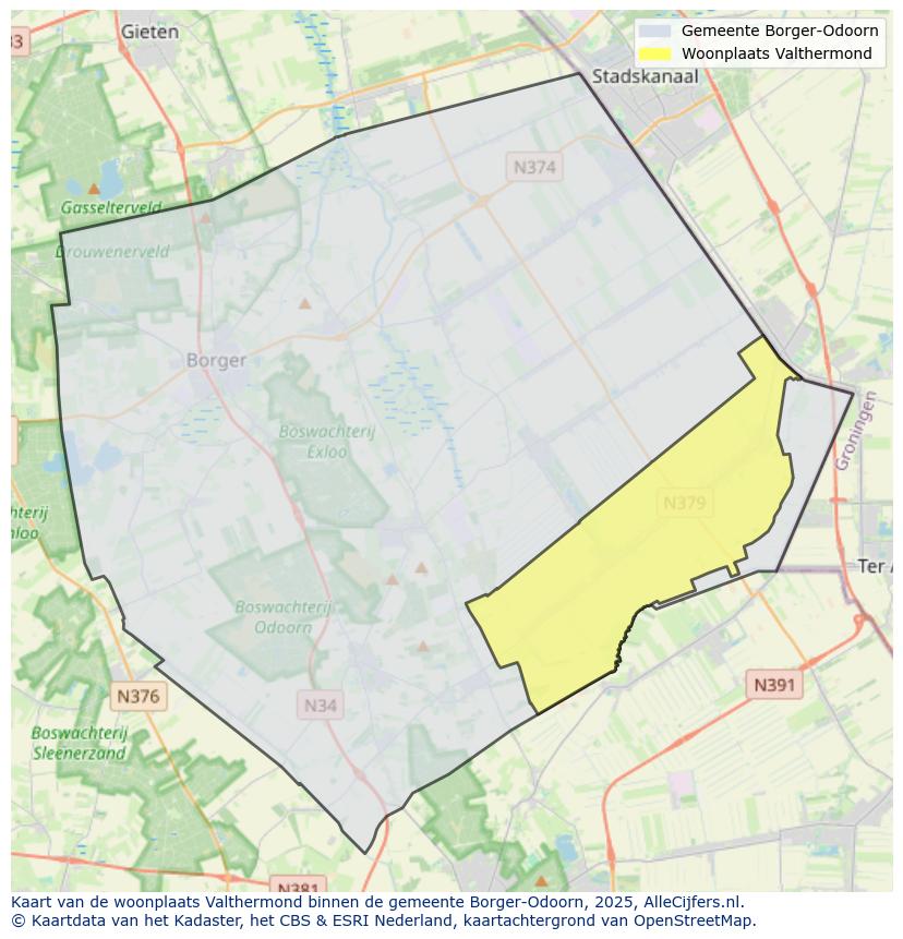 Afbeelding van de woonplaats Valthermond op de kaart.