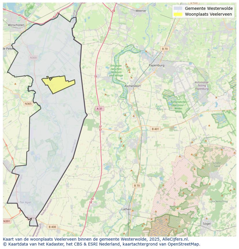 Afbeelding van de woonplaats Veelerveen op de kaart.