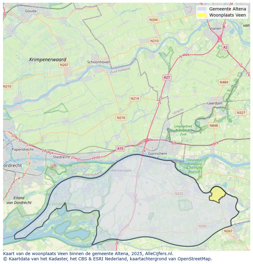 Afbeelding van de woonplaats Veen op de kaart.