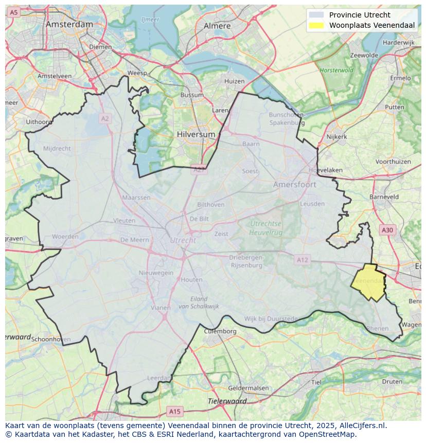 Afbeelding van de woonplaats Veenendaal op de kaart.