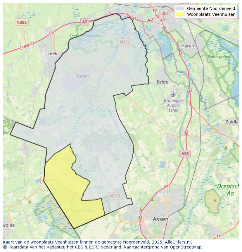 Afbeelding van de woonplaats Veenhuizen op de kaart.