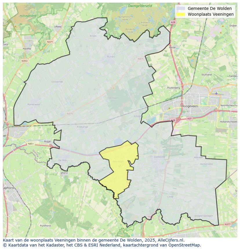 Afbeelding van de woonplaats Veeningen op de kaart.
