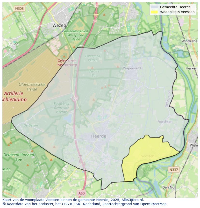 Afbeelding van de woonplaats Veessen op de kaart.