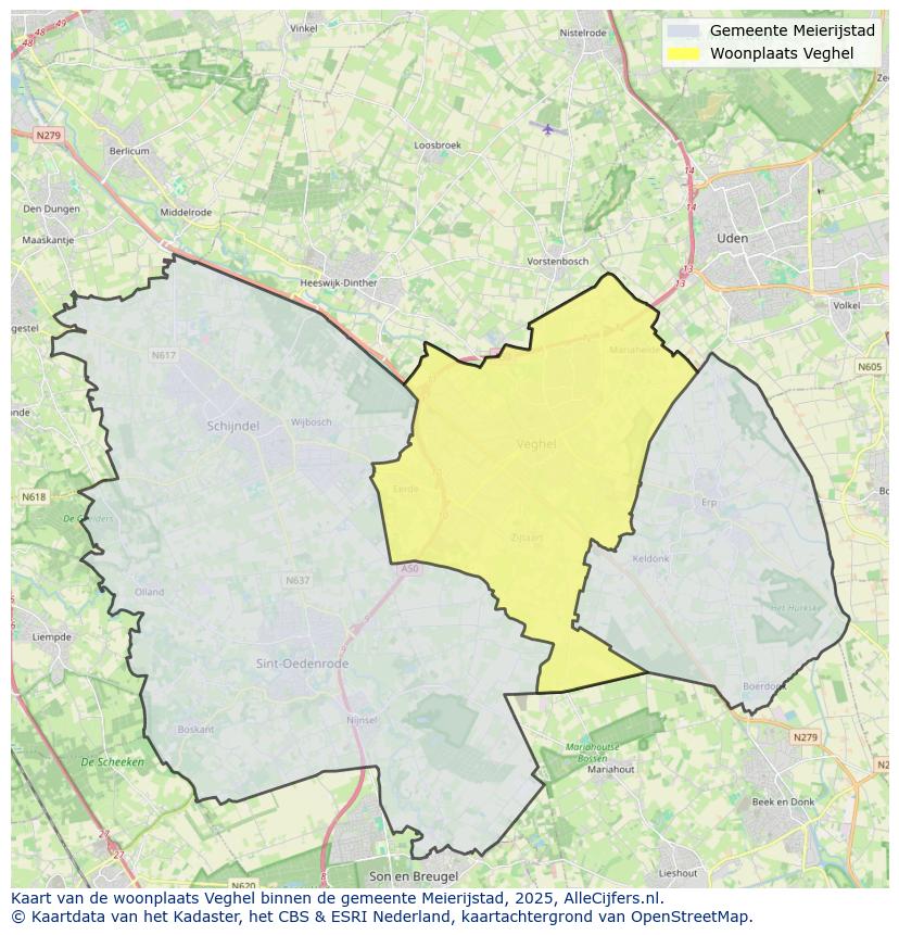 Afbeelding van de woonplaats Veghel op de kaart.
