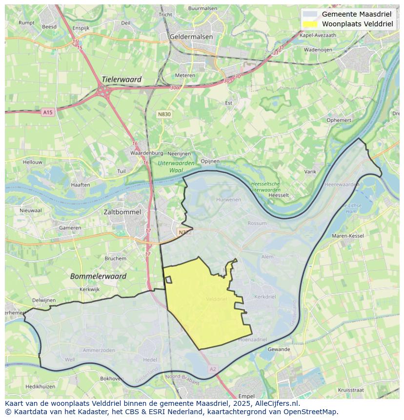 Afbeelding van de woonplaats Velddriel op de kaart.