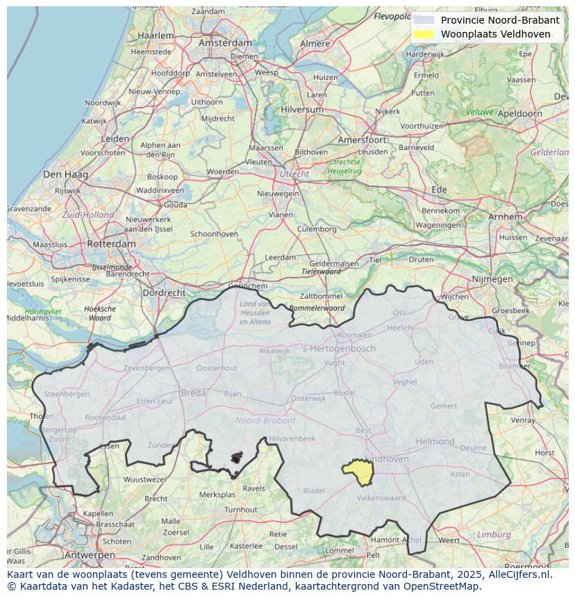 Afbeelding van de woonplaats Veldhoven op de kaart.