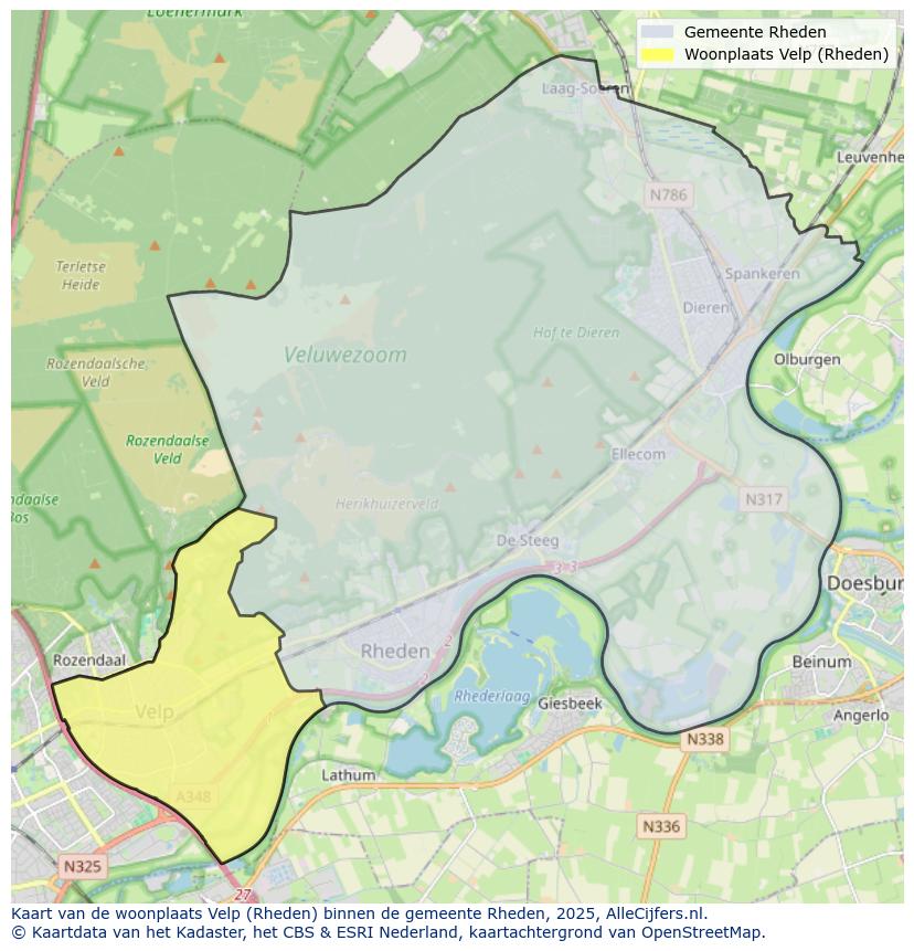 Afbeelding van de woonplaats Velp op de kaart.
