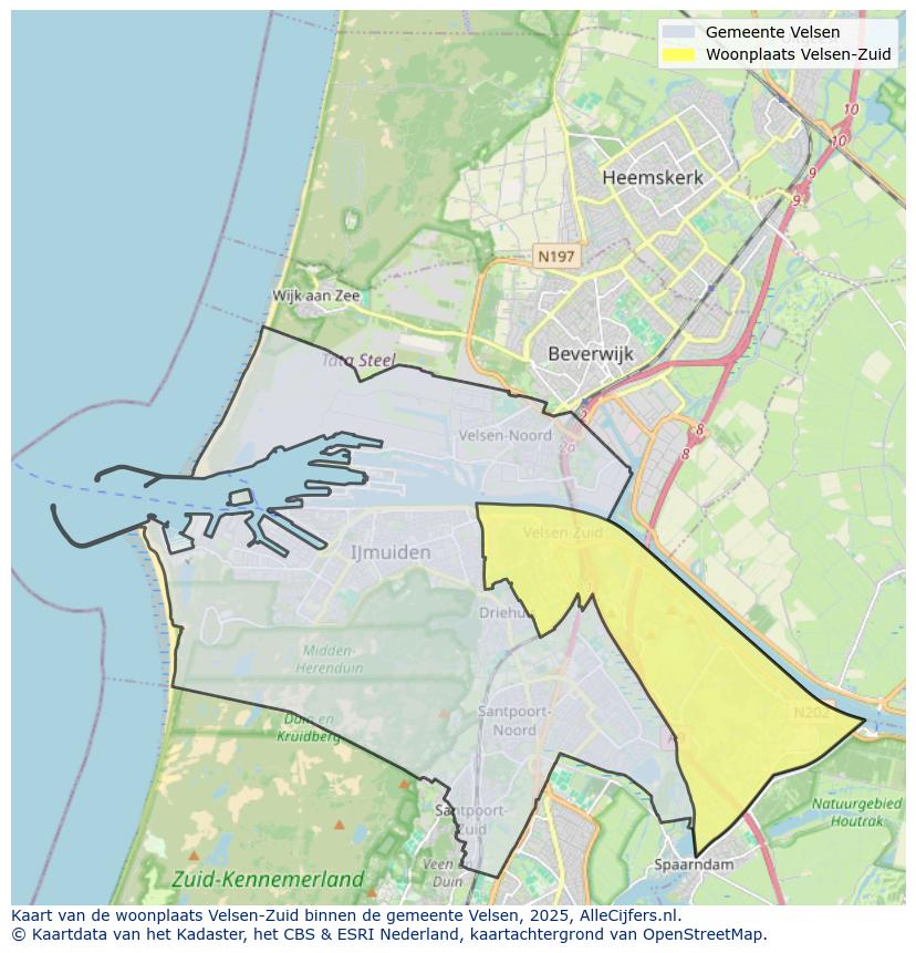 Afbeelding van de woonplaats Velsen-Zuid op de kaart.