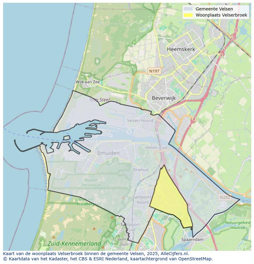 Afbeelding van de woonplaats Velserbroek op de kaart.