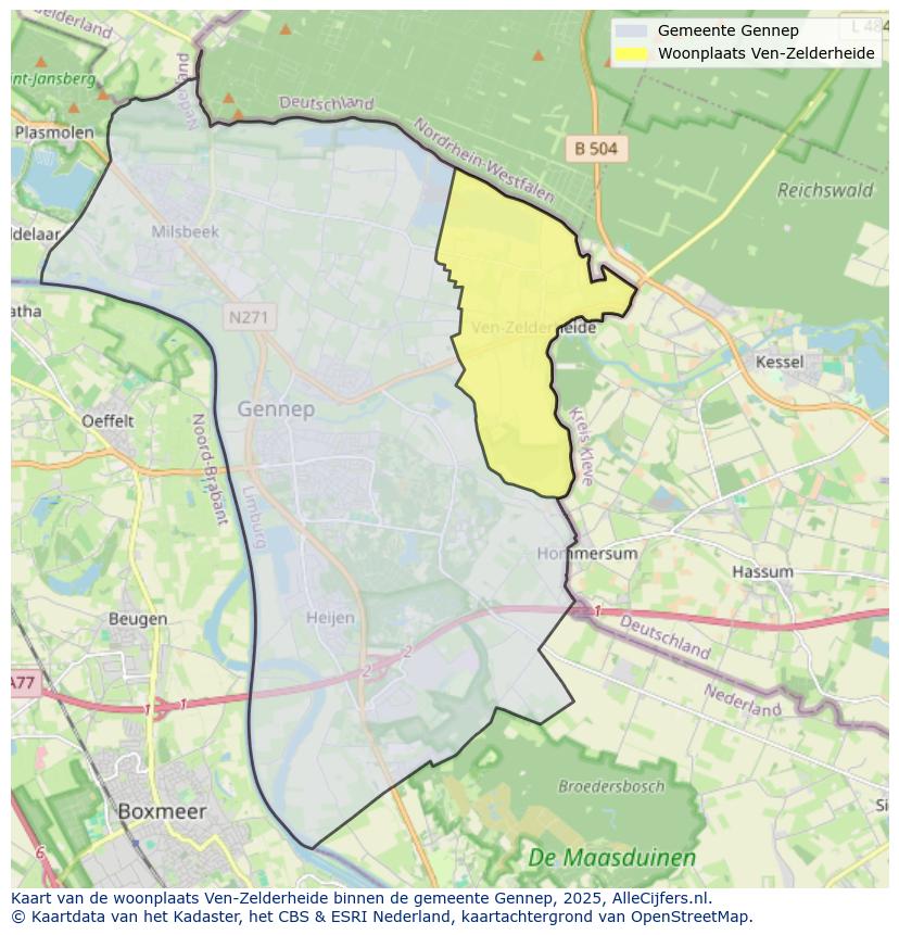 Afbeelding van de woonplaats Ven-Zelderheide op de kaart.