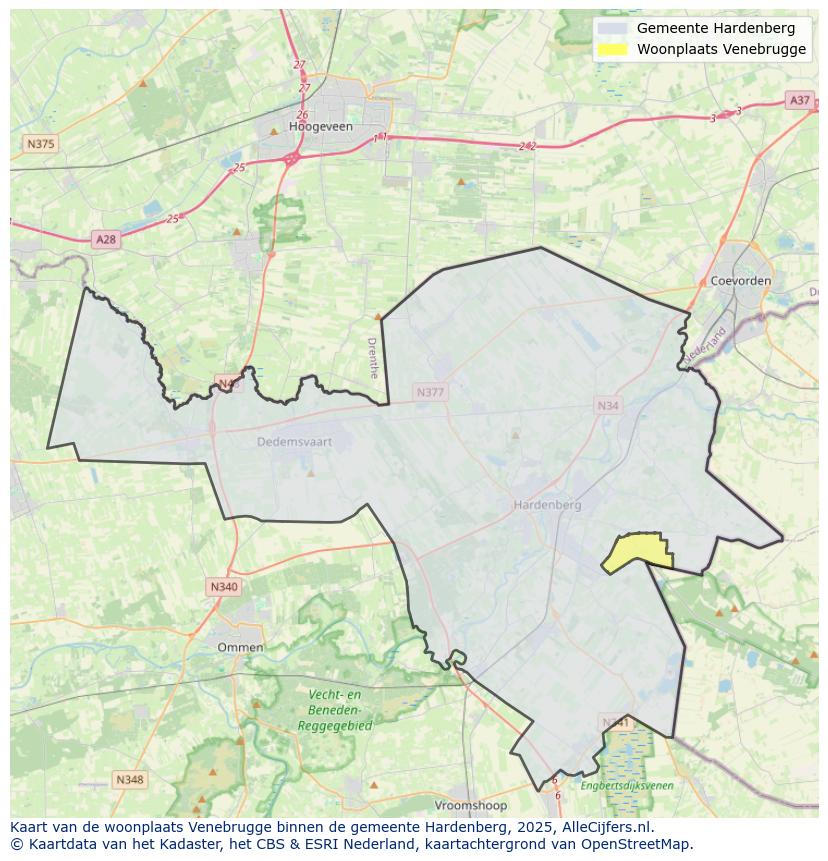 Afbeelding van de woonplaats Venebrugge op de kaart.