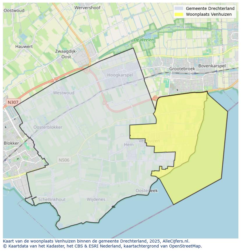 Afbeelding van de woonplaats Venhuizen op de kaart.