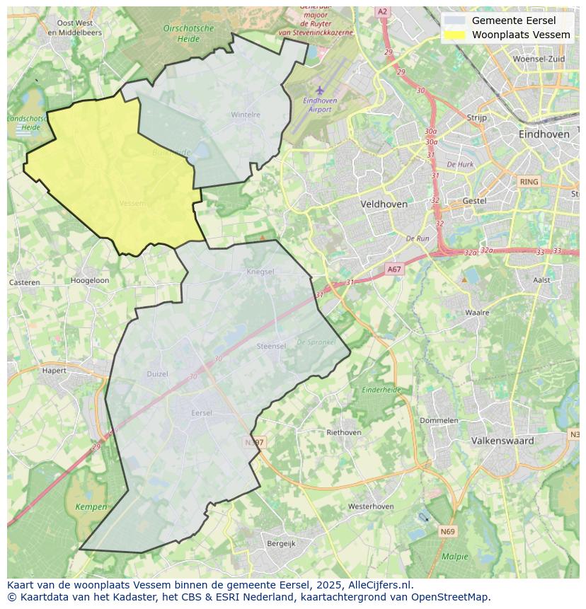 Afbeelding van de woonplaats Vessem op de kaart.