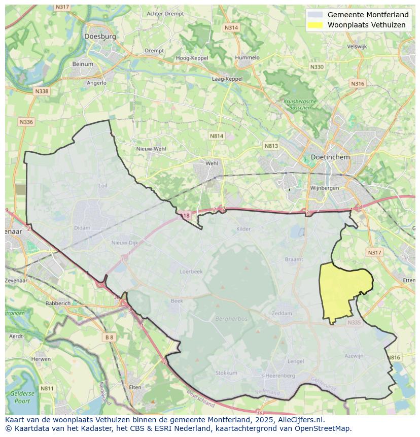 Afbeelding van de woonplaats Vethuizen op de kaart.