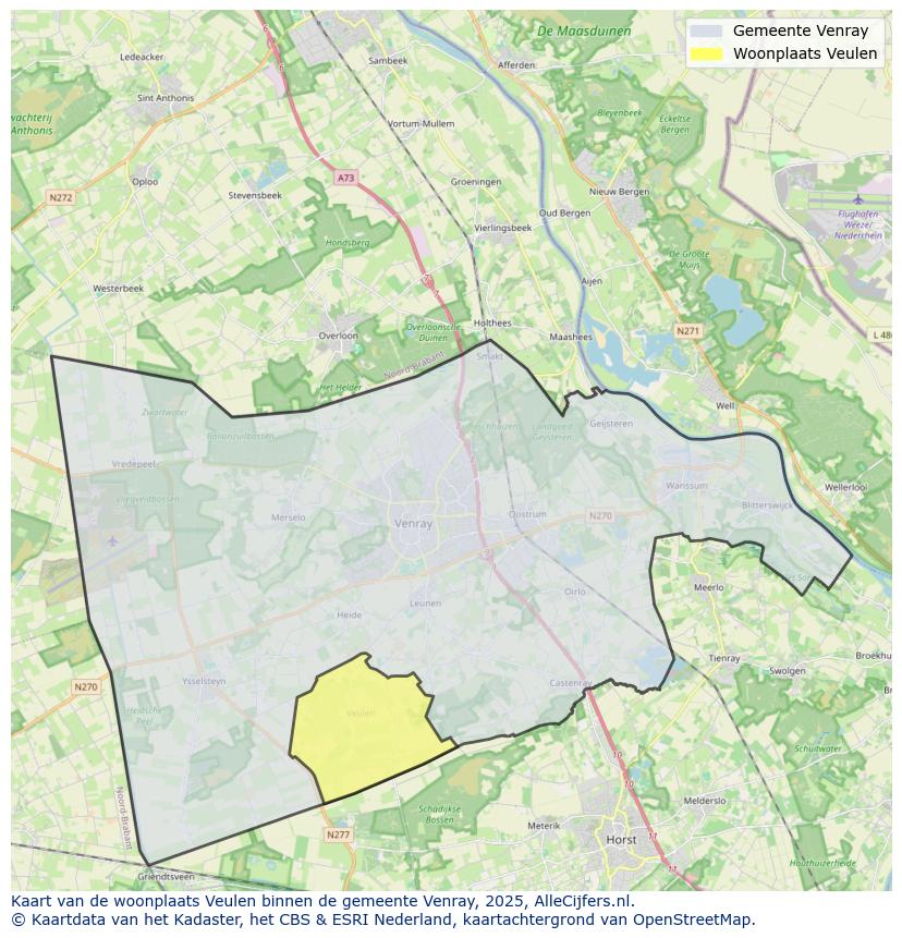 Afbeelding van de woonplaats Veulen op de kaart.