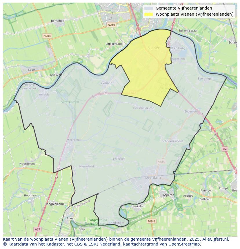 Afbeelding van de woonplaats Vianen op de kaart.
