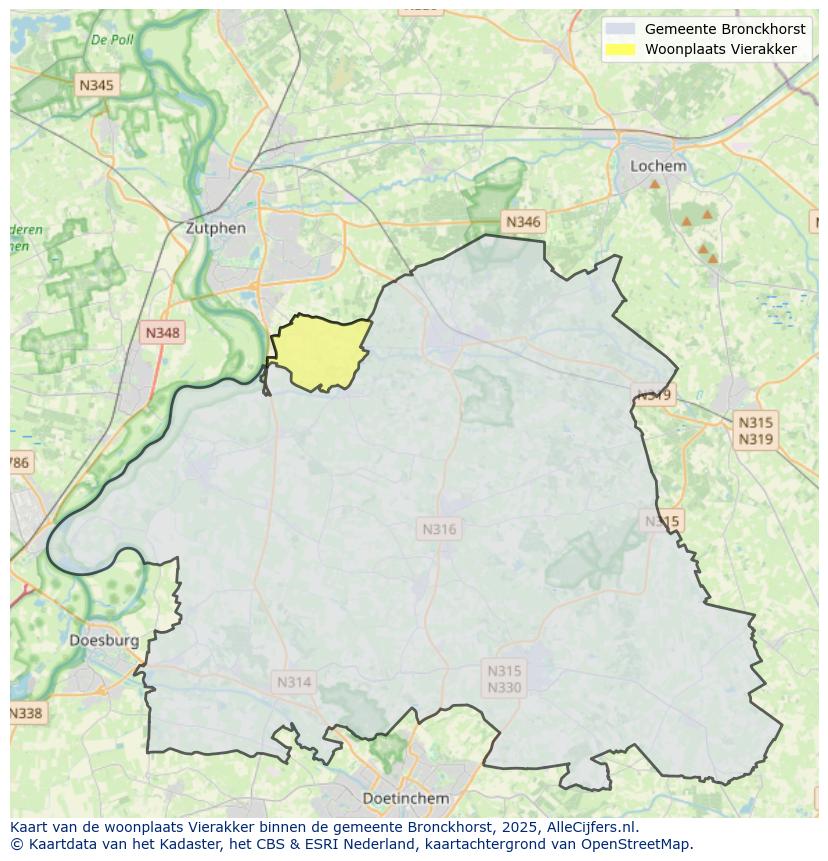 Afbeelding van de woonplaats Vierakker op de kaart.
