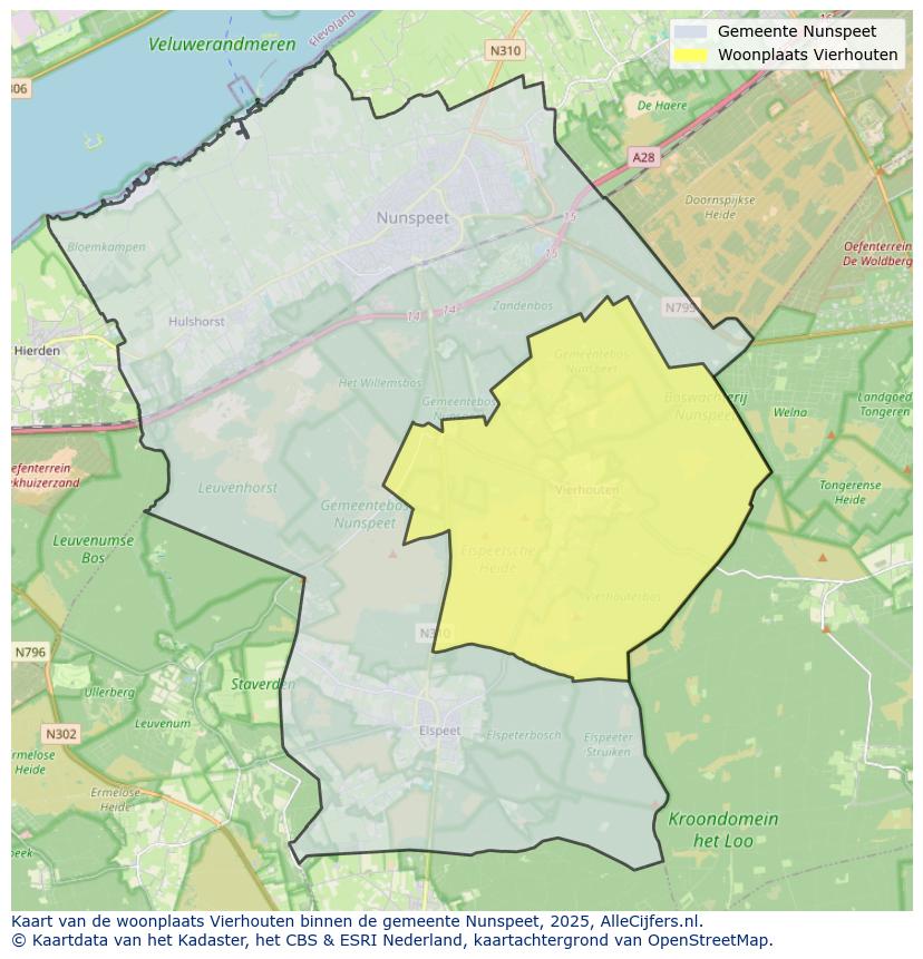 Afbeelding van de woonplaats Vierhouten op de kaart.
