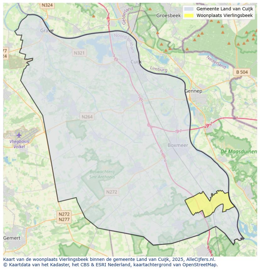 Afbeelding van de woonplaats Vierlingsbeek op de kaart.