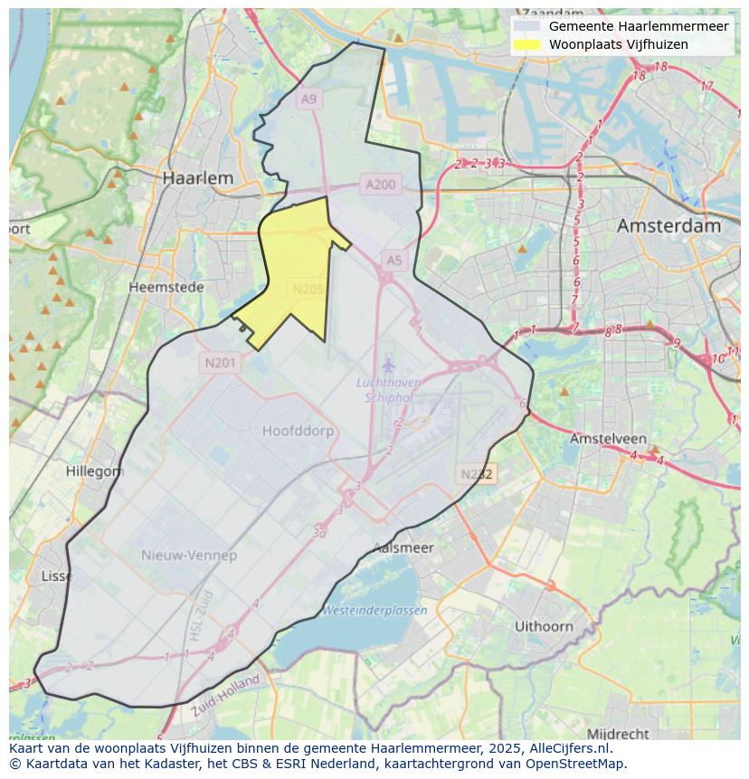 Afbeelding van de woonplaats Vijfhuizen op de kaart.