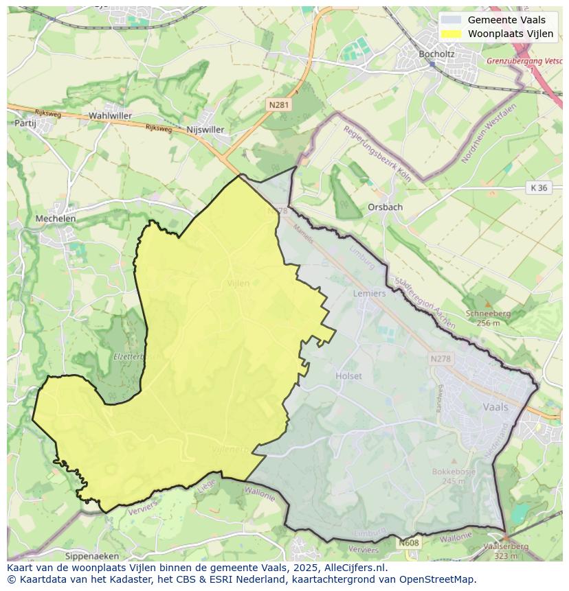 Afbeelding van de woonplaats Vijlen op de kaart.