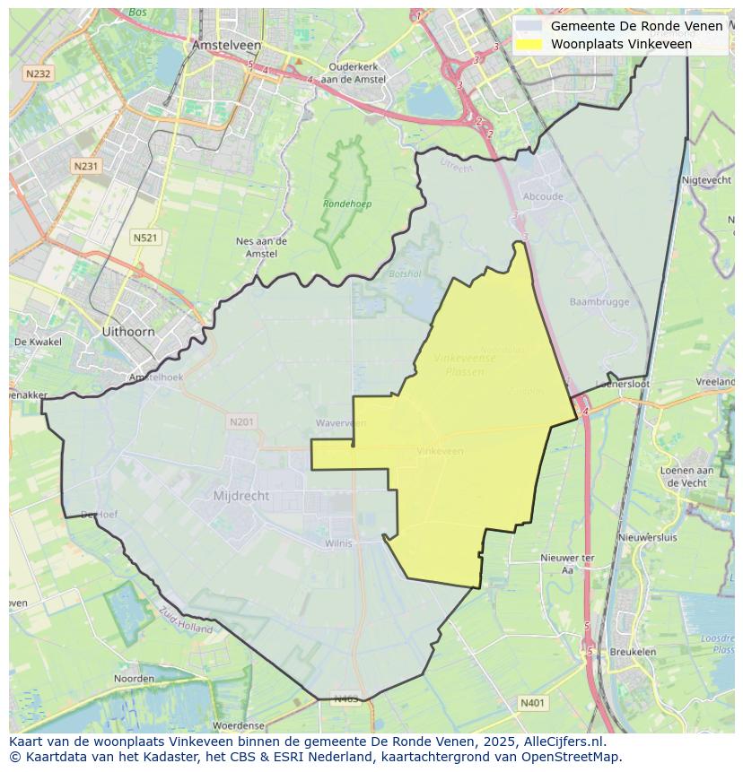 Afbeelding van de woonplaats Vinkeveen op de kaart.