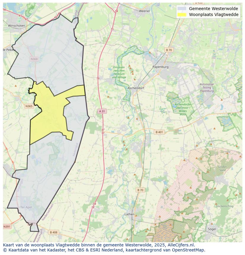 Afbeelding van de woonplaats Vlagtwedde op de kaart.