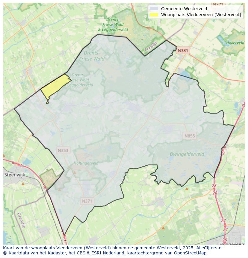 Afbeelding van de woonplaats Vledderveen op de kaart.
