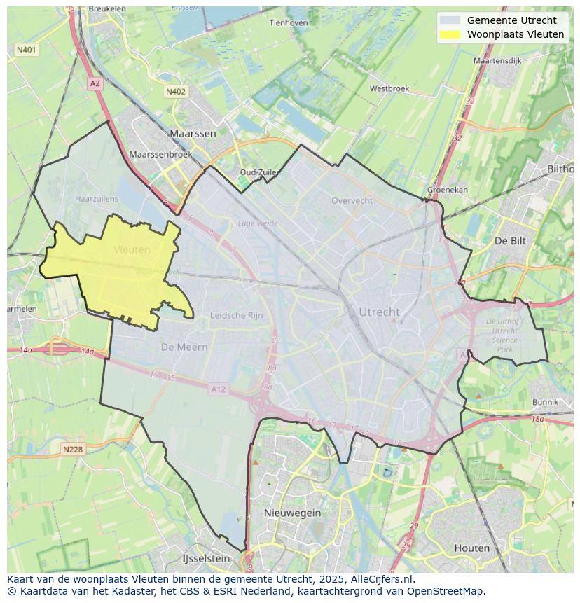 Afbeelding van de woonplaats Vleuten op de kaart.