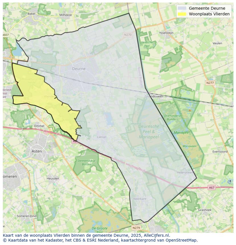 Afbeelding van de woonplaats Vlierden op de kaart.