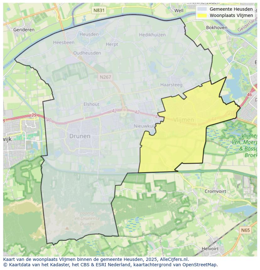 Afbeelding van de woonplaats Vlijmen op de kaart.