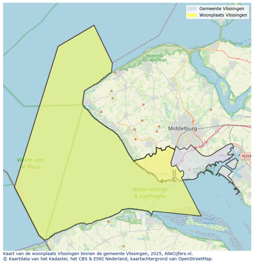 Afbeelding van de woonplaats Vlissingen op de kaart.