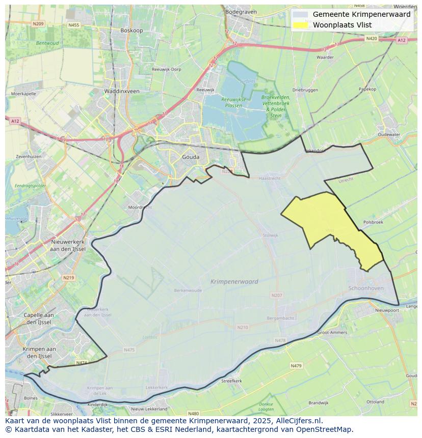 Afbeelding van de woonplaats Vlist op de kaart.