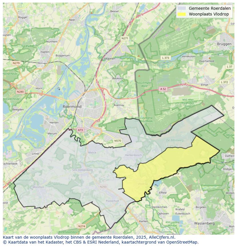 Afbeelding van de woonplaats Vlodrop op de kaart.
