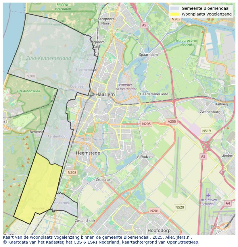 Afbeelding van de woonplaats Vogelenzang op de kaart.
