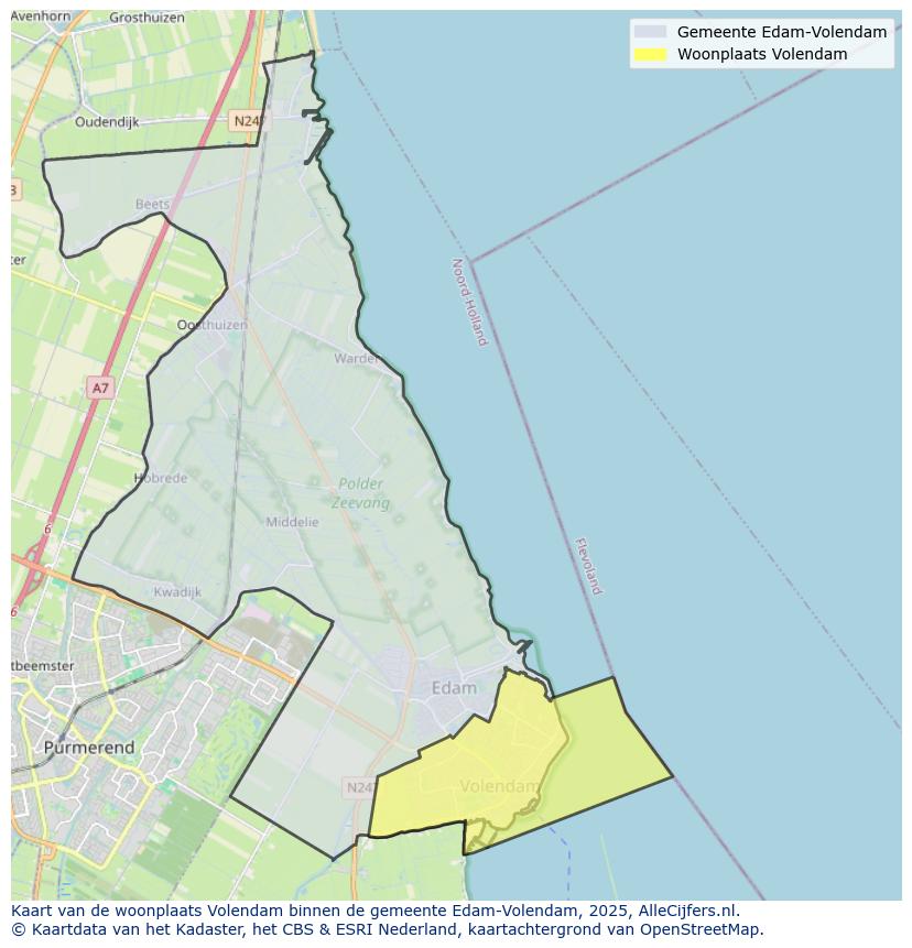 Afbeelding van de woonplaats Volendam op de kaart.