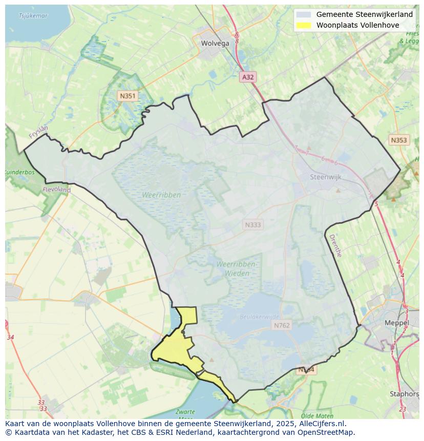 Afbeelding van de woonplaats Vollenhove op de kaart.