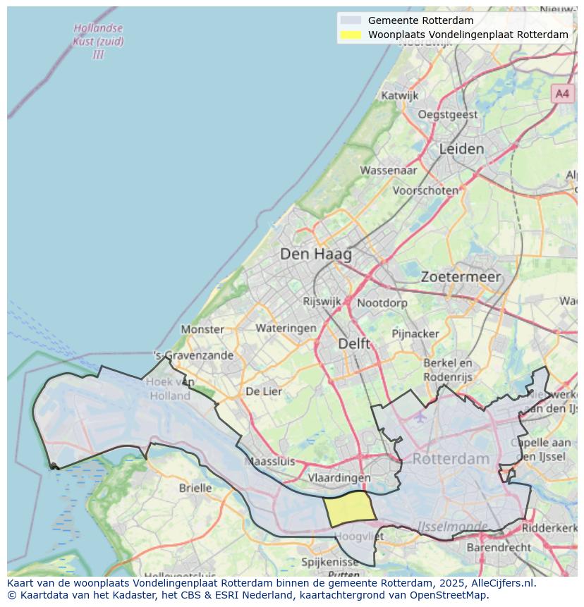 Afbeelding van de woonplaats Vondelingenplaat Rotterdam op de kaart.