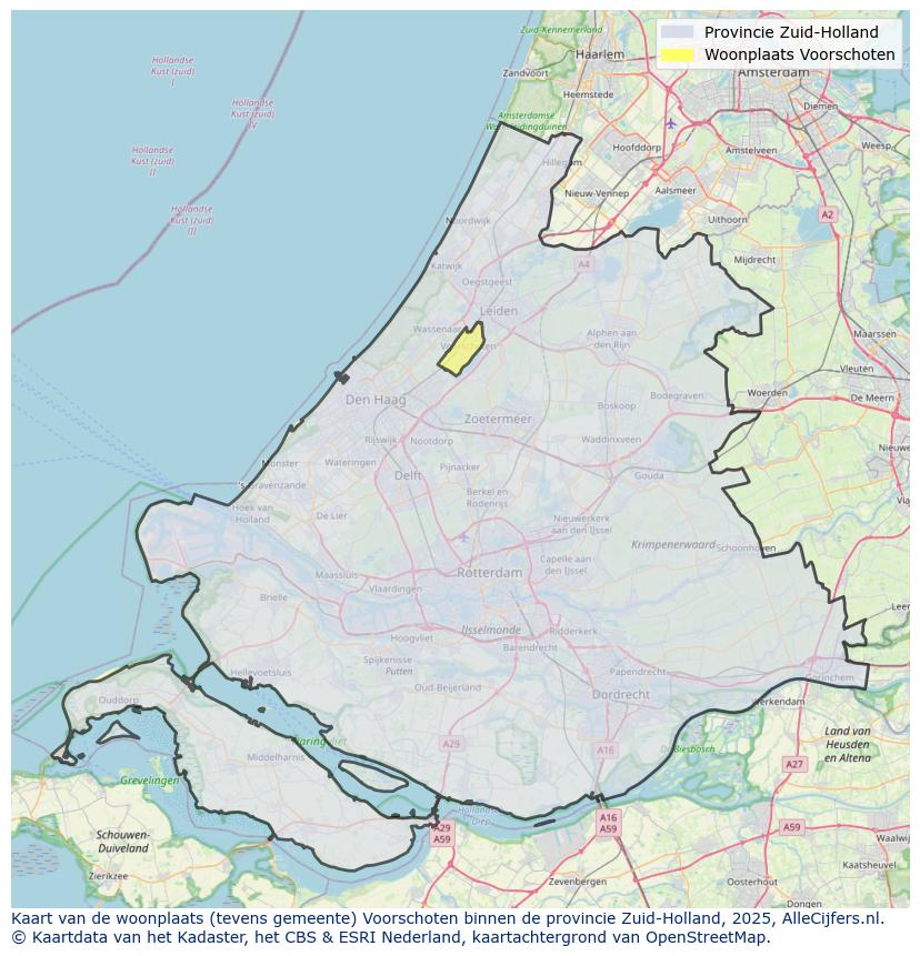 Afbeelding van de woonplaats Voorschoten op de kaart.