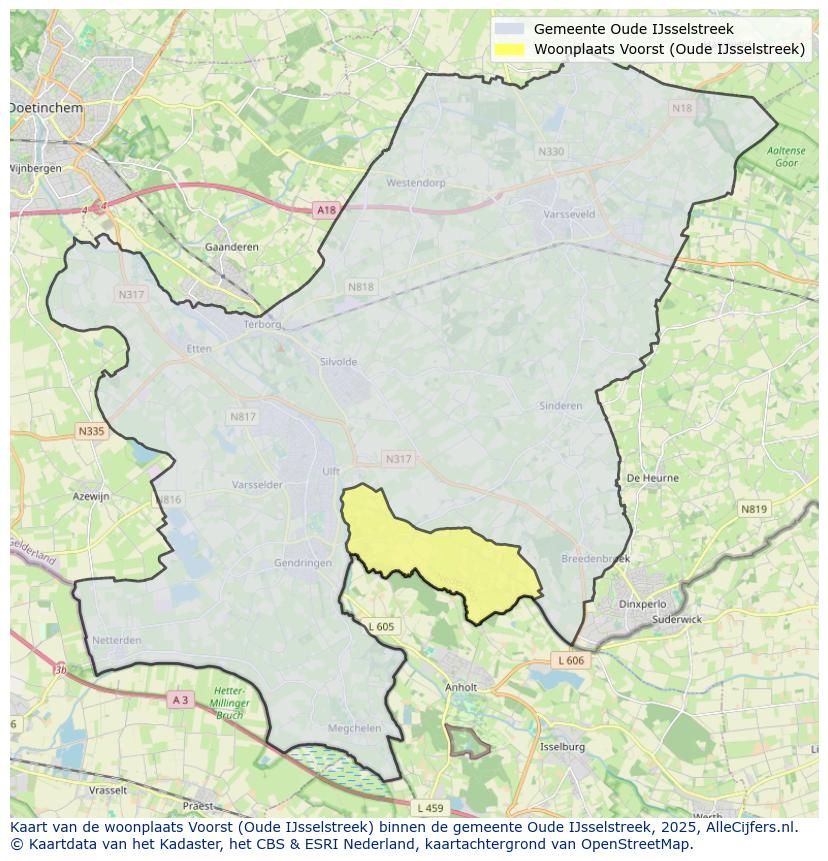 Afbeelding van de woonplaats Voorst op de kaart.