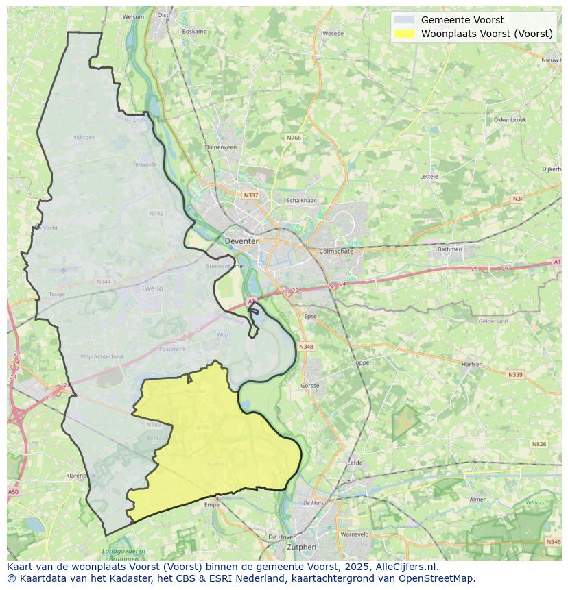 Afbeelding van de woonplaats Voorst op de kaart.