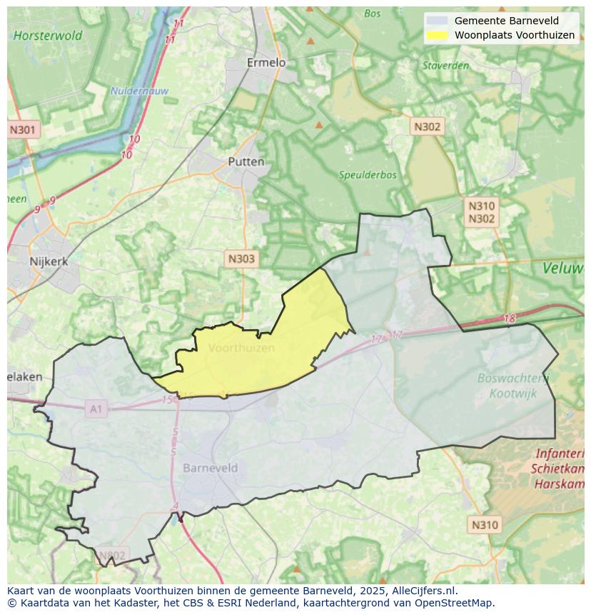 Afbeelding van de woonplaats Voorthuizen op de kaart.